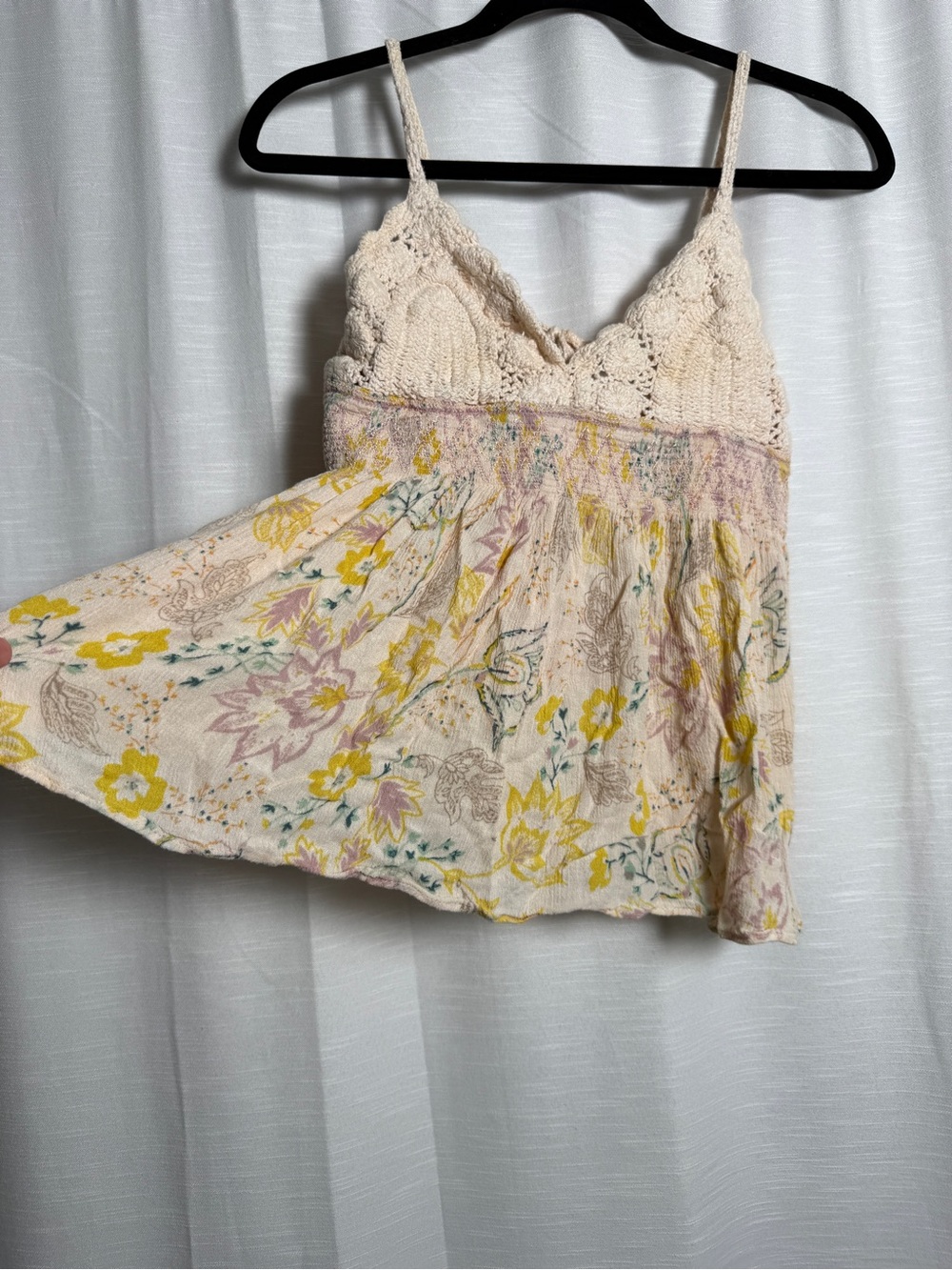Free People Ivory Crochet Floral Babydoll Cami Top | Size Large - Picture 8 of 13